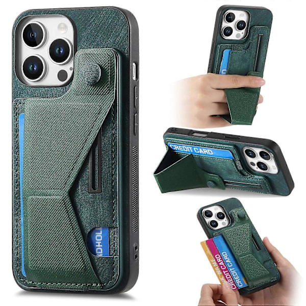 Retro læder bagcover med kortslot og sidefod til iPhone 16 Pro Max Multicolor Green