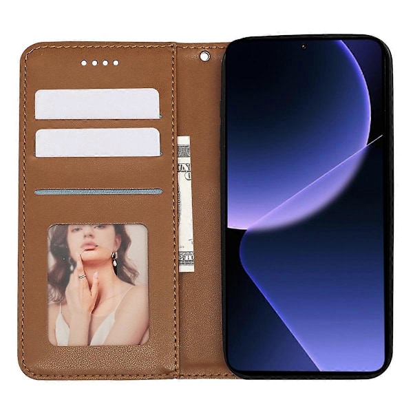 För Xiaomi 14T Plånboksfodral Stark Magnetisk Rutmönstrad Prägling Läder Flip Cover - Grön Multicolor Brown