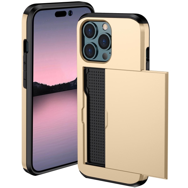 Skjutkortshållare Cover För Iphone 15 Pro, Tpu + PC Dual Layer Case Gold