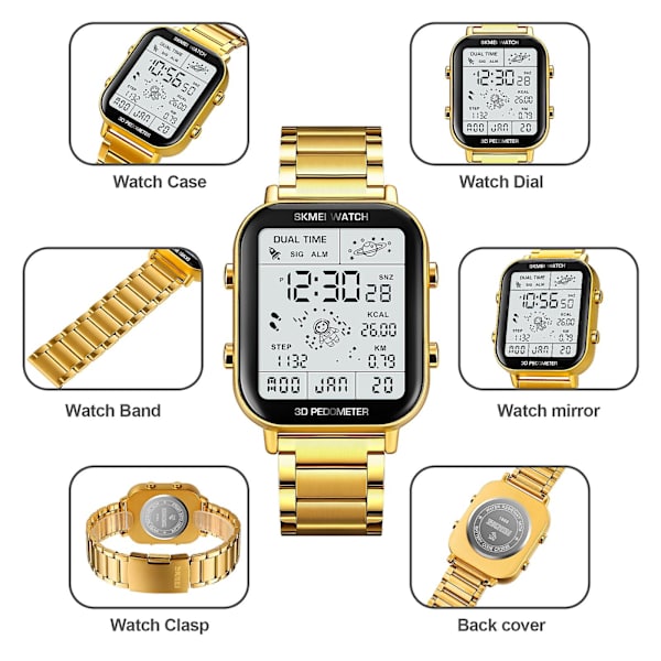 Skmei 1888 30m Vandtæt Sports Digitalt Armbåndsur Rose Gold