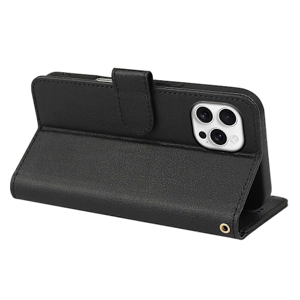 Læderetui med pung, stativ og magnetlukning til iPhone 16 Pro Max - Grøn Multicolor Black