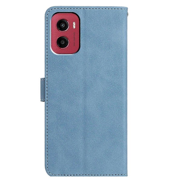 Til Motorola Moto G05 4G/ E15 4G Etui Sommerfugl Blomst Præget PU Læder Pung Stativ Telefon Cover Multicolor Sky Blue