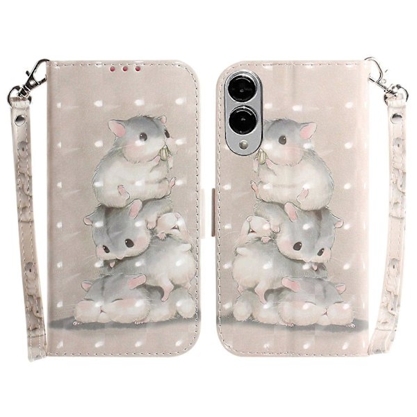 Til Samsung Galaxy S25 Edge Etui Mønstertryk Læder Wallet Telefon Cover med Håndledsrem Multicolor Stacking Squirrels