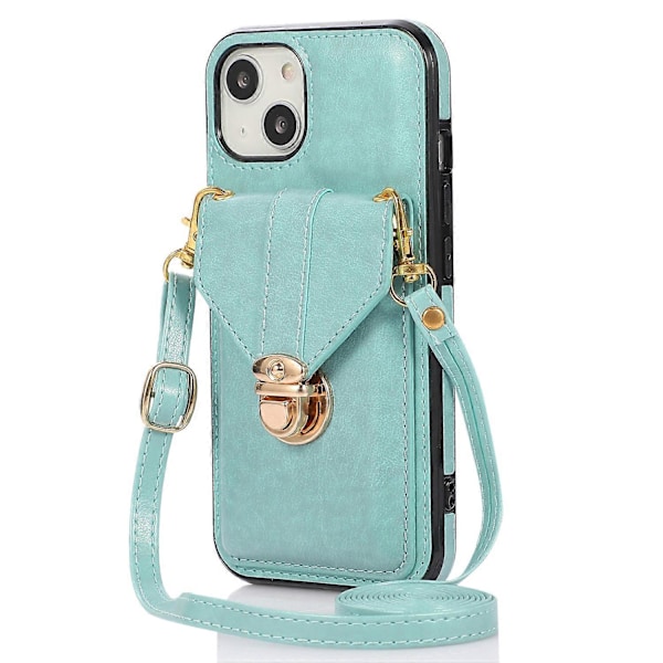 Til iPhone 15 Plus Telefon Shell Støtteben PU Læderbelagt TPU Telefon Cover Kort Holder Etui Multicolor Style B