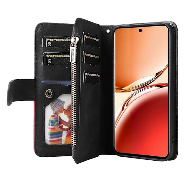 KT Multi-Function Series-5 Etui til Oppo Reno12 F 5G Lynlås Pung Læder Telefon Cover Stativ Multicolor Style A