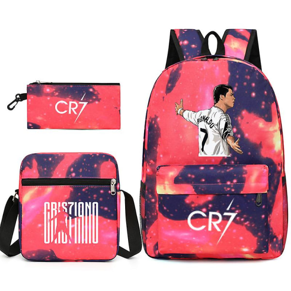 Fotbollsstjärna C Ronaldo Cr7 ryggsäck med printed runt studenten Tredelad ryggsäck. Xingkongfen 3 Xingkongfen 3 backpack