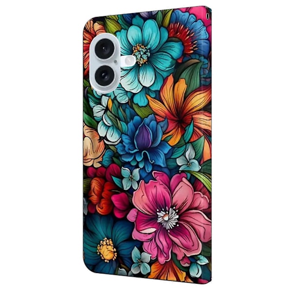 Skal för iPhone 16 Mönstertryckt Skyddande Fodral TPU+PU Läder Flip Telefonfodral Multicolor Style E