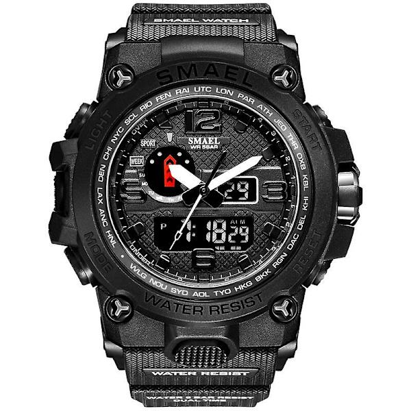 Smael Dual Display Digital Led Watch Pointer Typ Quartz Elektriska klockor Relogio Masculino Uomo Sportklocka 1545 BLACK