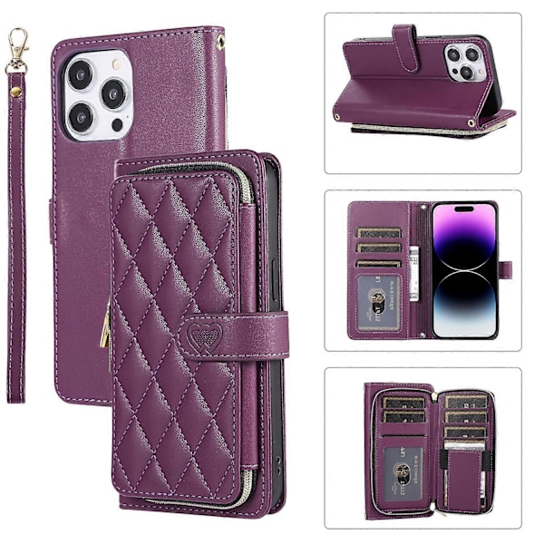Plånboksfodral för iPhone 14 Pro Max Folio PU Läder Ställ Romber Mobilskal med Handrem Multicolor Style F