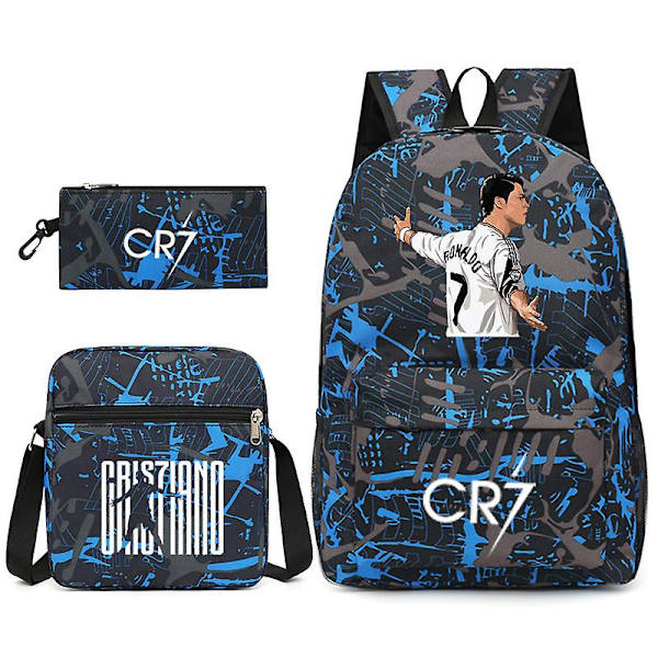 Fotbollsstjärna C Ronaldo Cr7 ryggsäck med printed runt studenten Tredelad ryggsäck. Huahua 3 Huahua 3 Single shoulder bag