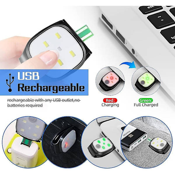 Kiinnitettävät juoksulampetit, 2 kpl USB ladattavat 4 valotilaa LED juoksulamppu pieni juoksijoille,