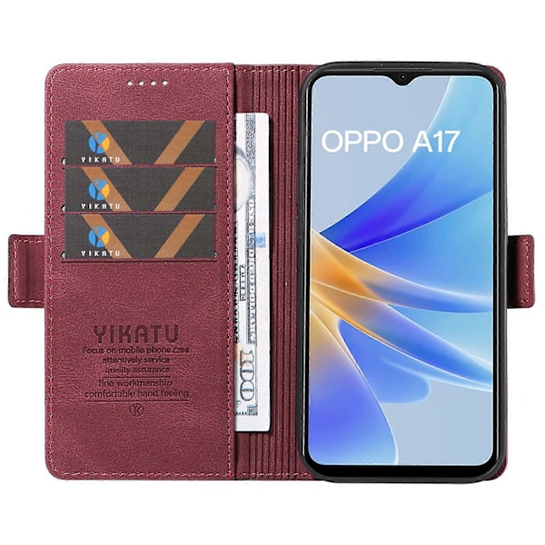 YIKATU YK-005 Oppo A17 4G PU-nahkainen, ihoa myötäilevä puhelinkotelo lompakolla, jalustalla ja iskunkestävällä suojalla Multicolor Style F