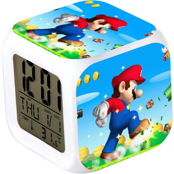 Mario 7 Colors ändrar digital väckarklocka med tid, temperatur, alarm, datum (kartlopp) Find the Golden Egg