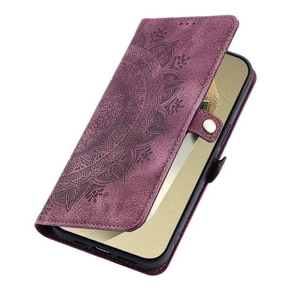 Tyyli 016 Samsung Galaxy A54 5G -kotelolle, ihomainen tuntu, toteemikuvioitu lompakkonahkainen puhelinkotelo - Musta Multicolor Wine Red