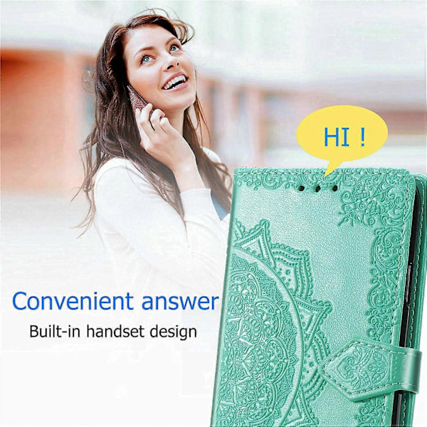 Til Samsung Galaxy S24 FE Etui Mandala Præget Design Læder Wallet Telefon Cover - Grå Multicolor Green