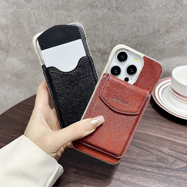 DENIOR iPhone 16 Pro Max magneettikotelo aitoa lehmännahkaa, PC-jalusta ja korttipaikka Multicolor Style B
