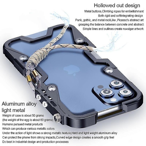Beskyttelsesdeksel i aluminiumslegering for iPhone 13 Pro Max 6,7 tommer med stropp