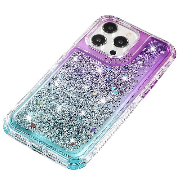 Til iPhone 13 Pro 6,1 tommer mobiltelefonetui TPU+PC Anti-drop Gradient Flydende Kviksandsskal Multicolor Purple+Light Blue