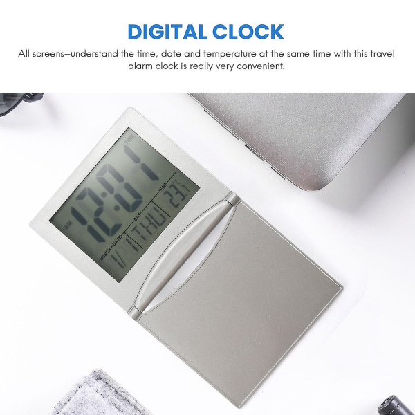 Mini Travel Alarm C, Digital LCD Display Skrivbord Vikbart Cs med Snooze Back Temperatur