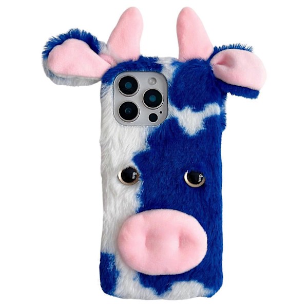 For iPhone 16 Pro Deksel Fluffy Cows Ear Anit-Drop Myk TPU Telefon Deksel Multicolor Style D