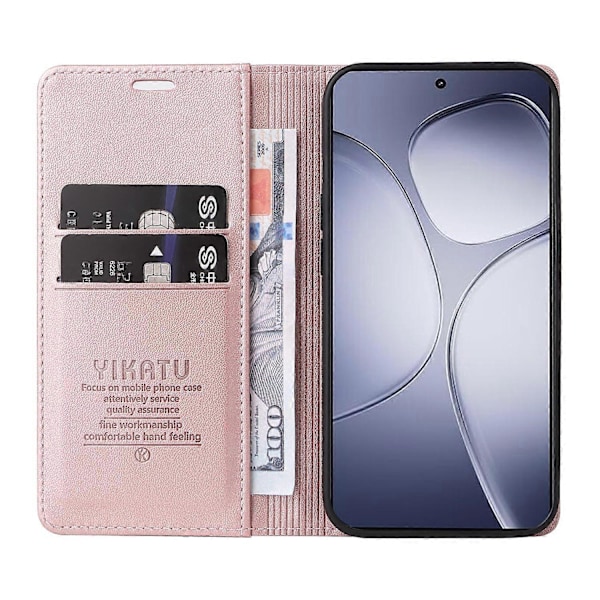 YIKATU YK-001 Fodral för Xiaomi Redmi K70 Ultra Ställ Läder Telefonskal Stark Magnetisk Stängning Multicolor Rose Gold