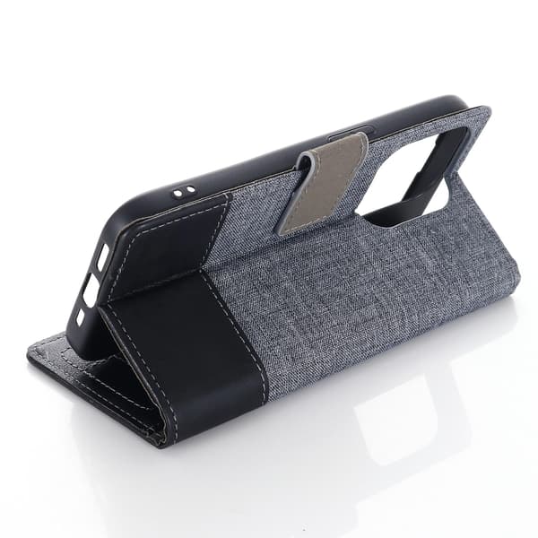 För Iphone 15 Pro Canvas Pu Läder Case Stativ Plånbok Cover Black