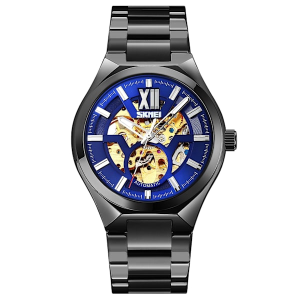 Skmei 9258 Herre Automatisk Mekanisk Ur Black Shell Blue Surface