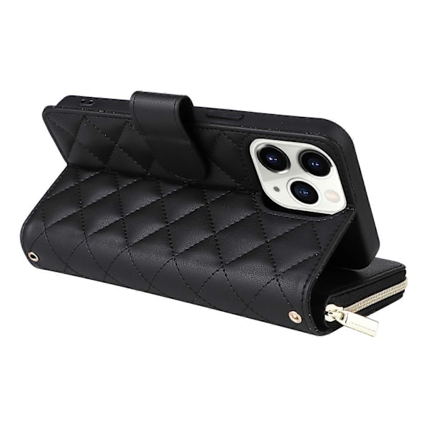 Til iPhone 11 Pro Max Etui Lynlås Pung Rombe Telefon Læder Cover med Skulderrem Multicolor Style A