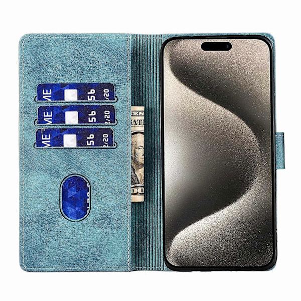 Til iPhone 16 Pro Max Cover Hjerte Kat Foldbart Stativ PU Læder Telefon Cover - Grøn Multicolor Blue