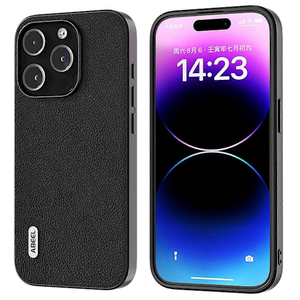 För iPhone 15 Pro Läderfodral i Kohud + PC + TPU med Litchi-textur, Repskydd Multicolor Style A