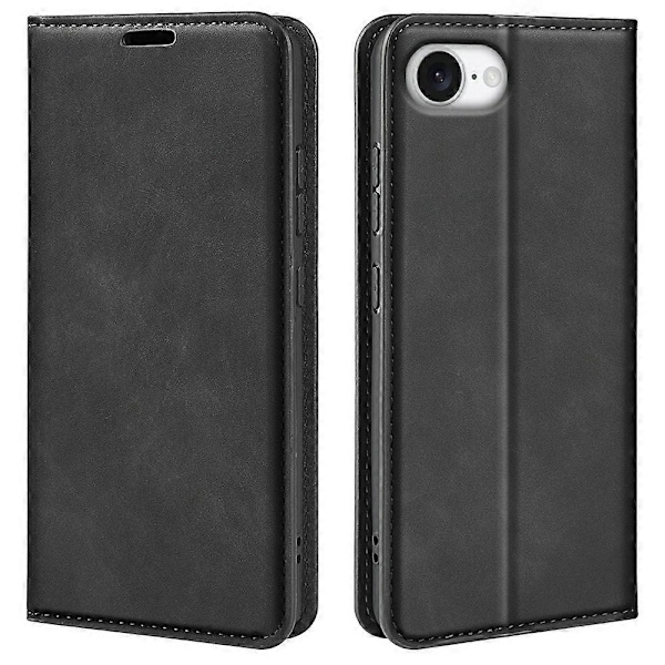 Fodral för iPhone 16e, Skinn Touch Läder Plånbok Mobilskal - Grå Multicolor Black