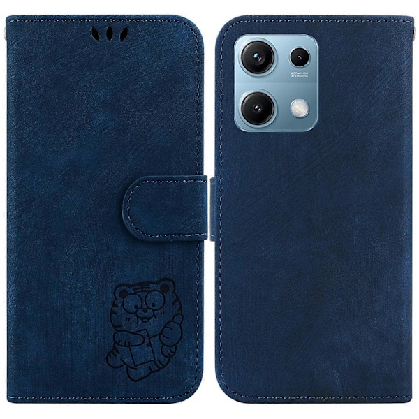 Til Xiaomi Redmi Note 14S 4G Wallet Case Tiger Prægning Læder Stødsikkert Telefoncover Multicolor Dark Blue