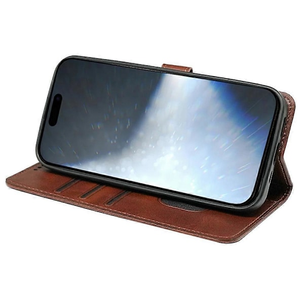 Kalveskinds tekstur læder etui med stativ i bogstil til iPhone 16 Plus Multicolor Style F