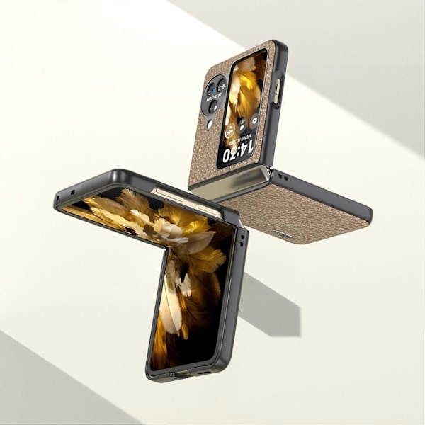For Oppo Find N3 Flip 5G Ekte Kuskinn+PC Telefondeksel Fallbeskyttelse Multicolor Style A