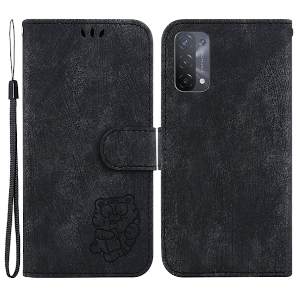 PU Læder Cover til Oppo A74 5g/a93 5g/a54 5g, Præget Flip Cover Wallet Stand Telefon Etui Black