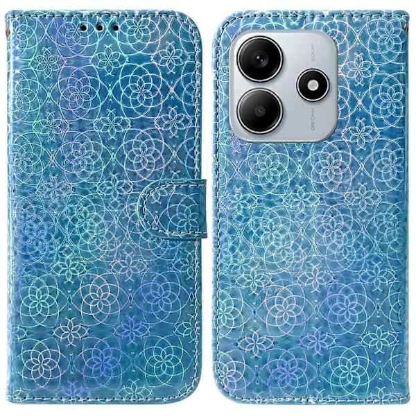 Stand Case med blændende blomster i læder til Xiaomi Redmi Note 14 5G Multicolor Style A