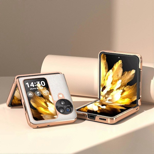 Äkta Läderfodral + PC Elektropläterat Telefonskydd för Oppo Find N3 Flip 5G Multicolor Style C