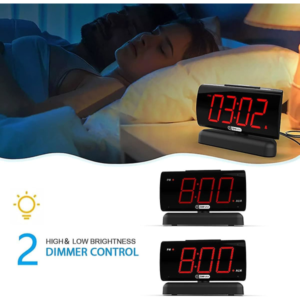 Vækkeur til soveværelse 5\" Stort LED digitalt ur til seniorer, dæmpbare simple vækkeure til soveværelser, justerbar lydstyrke/snooze/batteribackup/swi