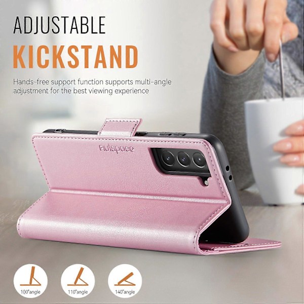 Til Samsung Galaxy S21 FE 5G Etui AUTSPACE A11 RFID-blokering Retro Læder Mobiltelefonpung Cover Multicolor Pink