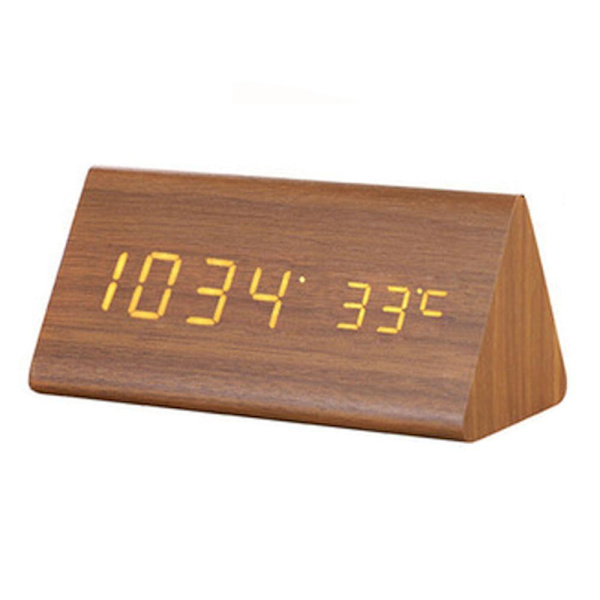 Led Creative Digital Wood Clock Temperatur Perpetual Calendar Uppladdningsbar röstklocka
