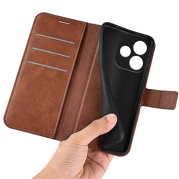Til Oppo A5 Pro 4G/5G/A5 Energy 5G Stand Case Anti-Scratch Kalveskindsstruktur Læder Telefon Cover Multicolor Light Brown