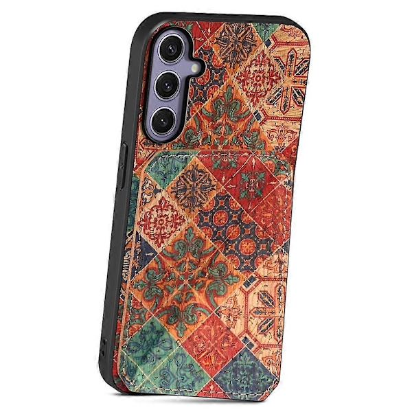 Etui til Samsung Galaxy S25+ med kortholder, støttefod og blomsterdesign, læder telefoncover Multicolor Style B