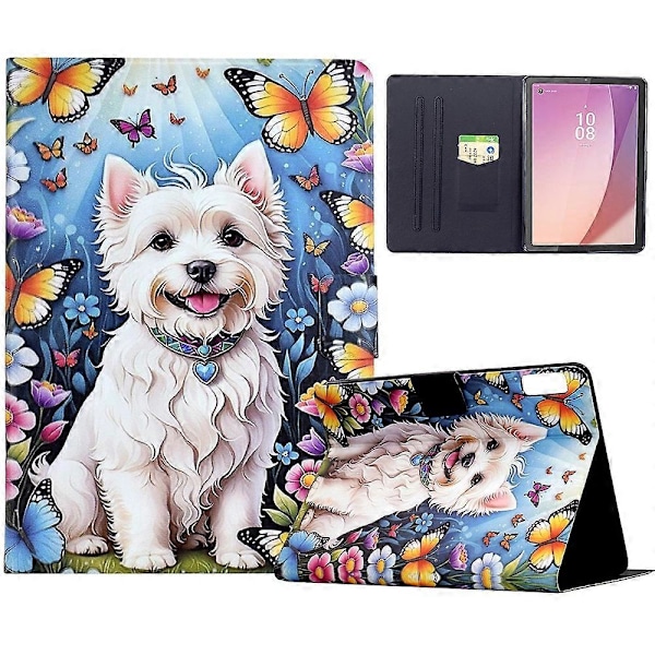 Stativetui med mønstertryk i læder til Lenovo Tab M9 TB-310FU tablet med automatisk våge/dvale funktion Multicolor Dog