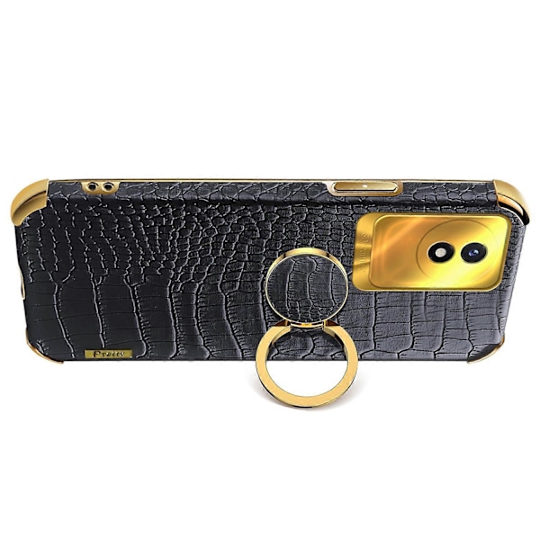 För vivo Y02 4G Läderbelagt TPU Telefonfodral Ringstativ 6D Elektropläterat Bakstycke Multicolor Style C