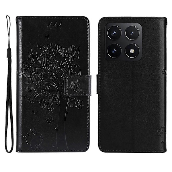KT Imprinting Flower Series-3 Fodral till Xiaomi 14T Katt Träd Mönster Flip Läder Telefonskal Multicolor Style J