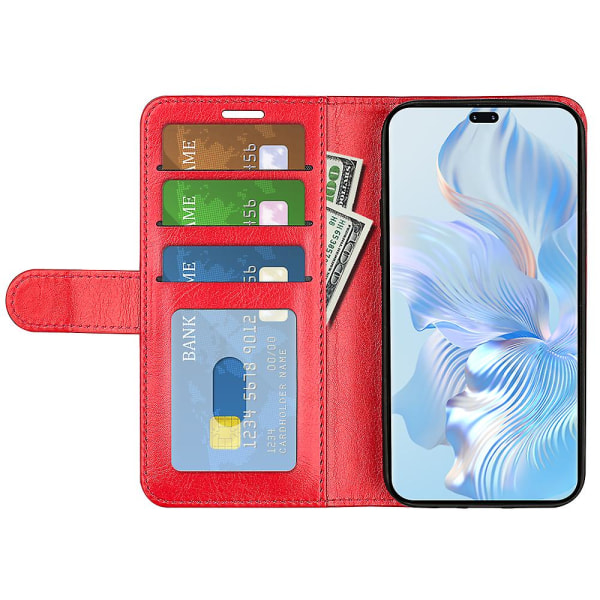 For Honor 80 Pro 5g Crazy Horse Texture Pu Case Stativ Plånbok Flip Cover Red