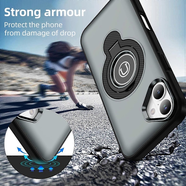 iPhone 16 Plus -kotelo TPU+PC Magneettinen autoteline puhelinkuori sormuksella Multicolor Grey