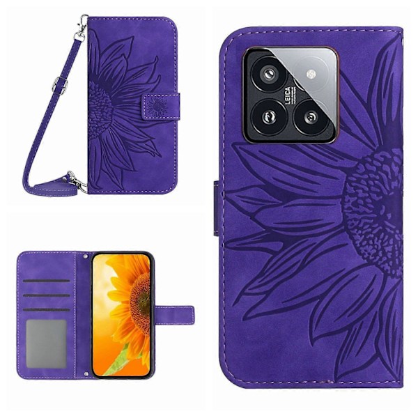 Til Xiaomi 14 Pro Etui Hud-berørings Wallet Stand Læder Cover med Skulderrem Multicolor Style J