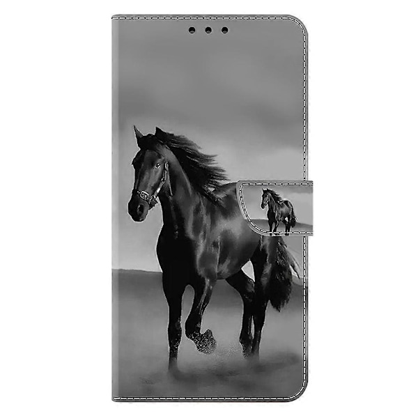 Xiaomi Redmi Note 14 5G Kotelo Magneettilukolla 3D Kuvio Nahkainen Lompakko Puhelinkotelo Multicolor Black Horse