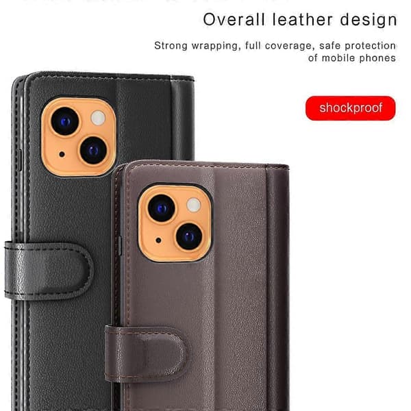 Ægte Læder Fuld Beskyttelse Telefon Shell Case med Pung Stand til iPhone 13 6.1 tommer Multicolor Style B